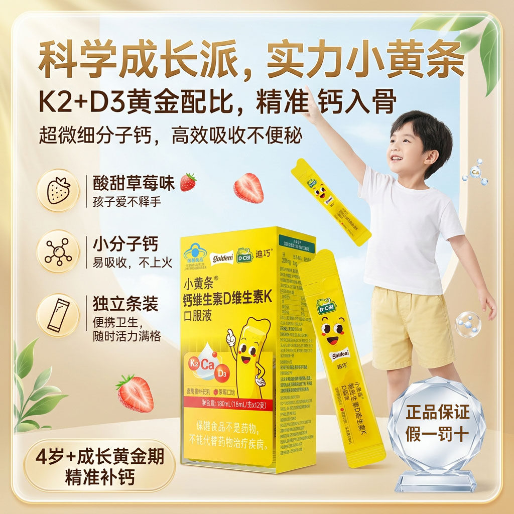 迪巧小黄条儿童液体钙柠檬酸钙d3k2宝宝钙片补钙成长4岁青少年图片