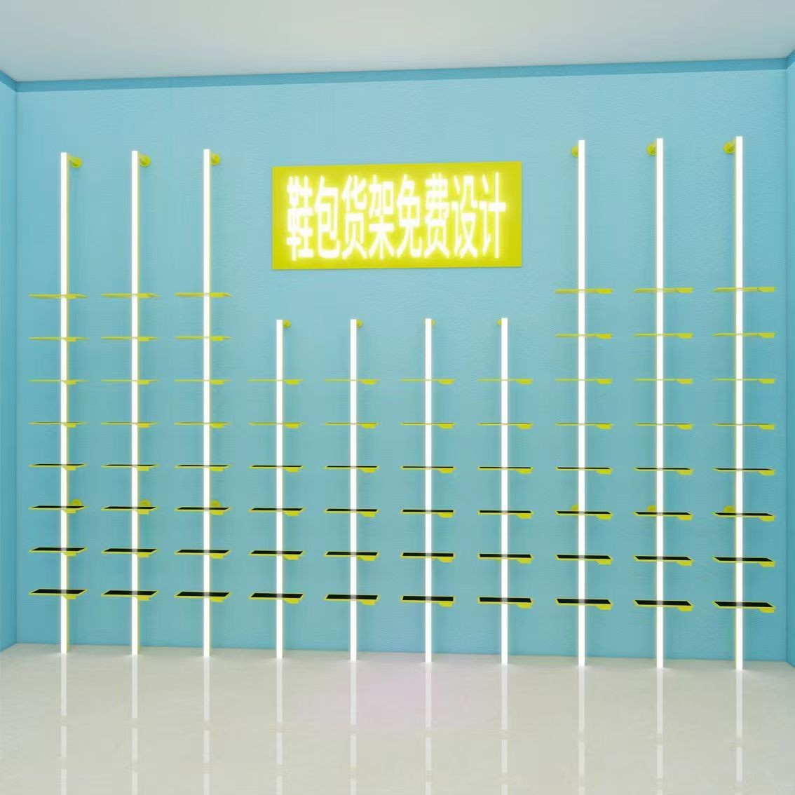 新款运动风鞋店鞋架立柱带灯展示架可调节上墙鞋托架商用展示托架