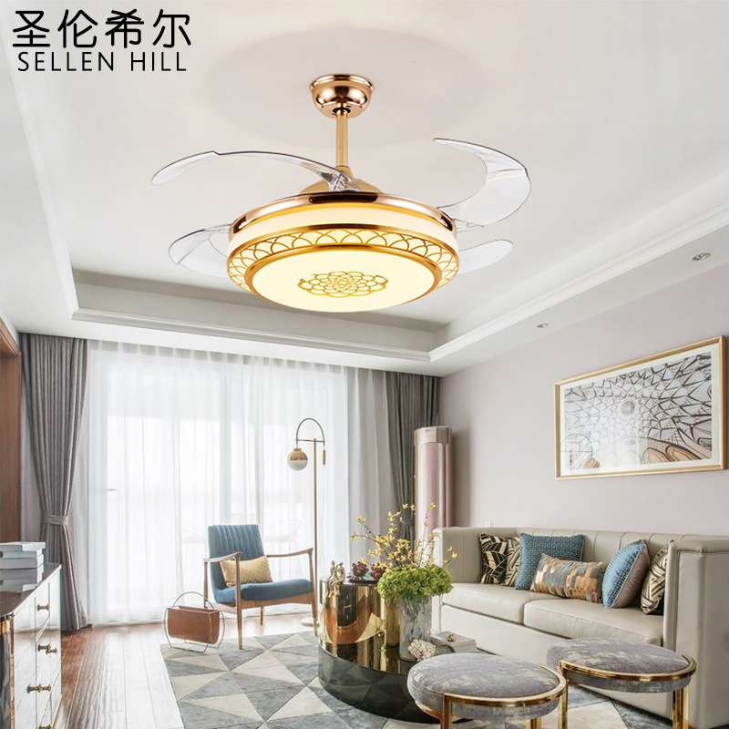 隐形风扇灯吊扇灯金色吊灯带电风扇客厅餐厅卧室家用轻奢变频静音