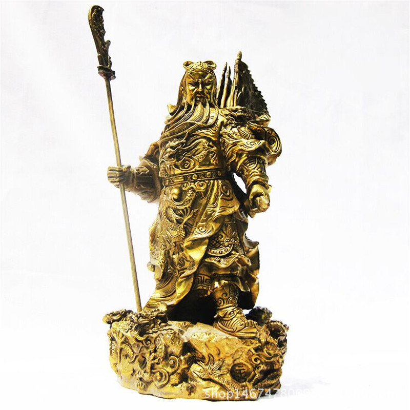 仿古纯铜九龙关公像关羽武财神神像铜器工艺品摆件
