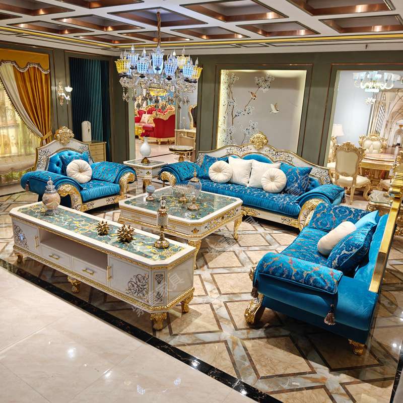 法式宫廷贝壳拼花沙发欧式奢华实木家具复古别墅高档布艺金箔沙发