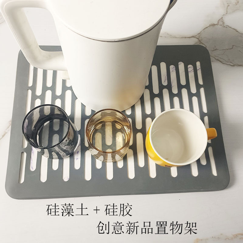 硬硅藻泥吸水置物架硅胶组合吸水垫厨房茶水间隔热架子防滑吸水