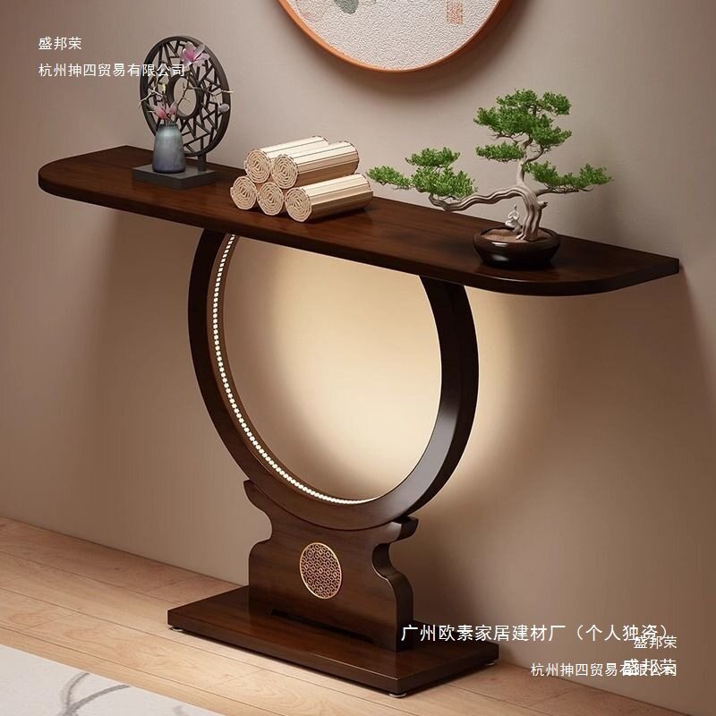 玄关台轻奢玄关置物台新中式供桌条案入户正对门半圆过道柜端景台
