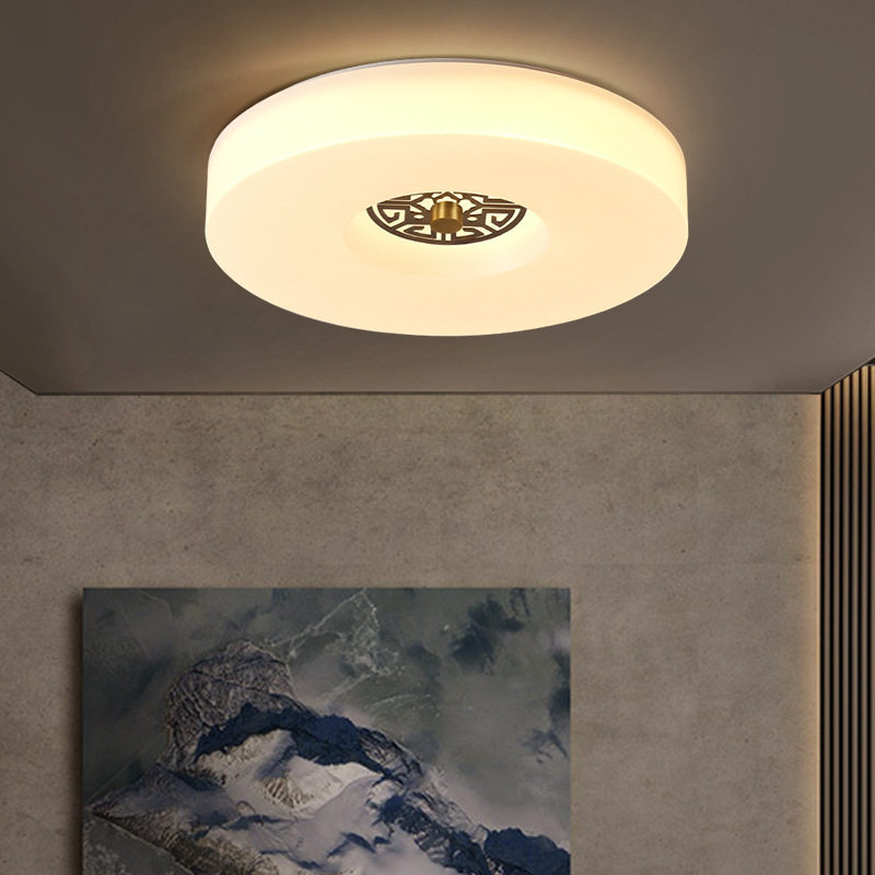 新中式led吸顶灯饰现代简约圆形北欧客厅卧室过道中国风全铜灯具