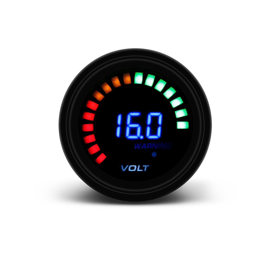 跨境汽车改装电压表2寸12V52mm带LED蓝光数字显示电压表黑壳