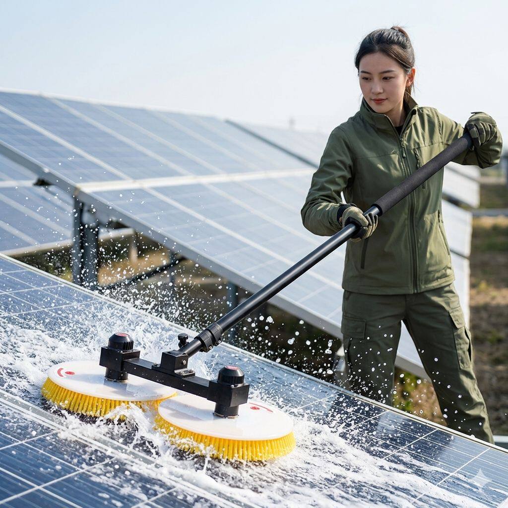 太阳能光伏板电动清洁工具机器人设备双头铝合金伸缩杆清洁刷跨境