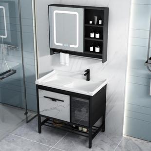 浴室柜组合小户型落地式陶瓷洗手洗衣岩板盆智能镜柜洗漱台太空铝