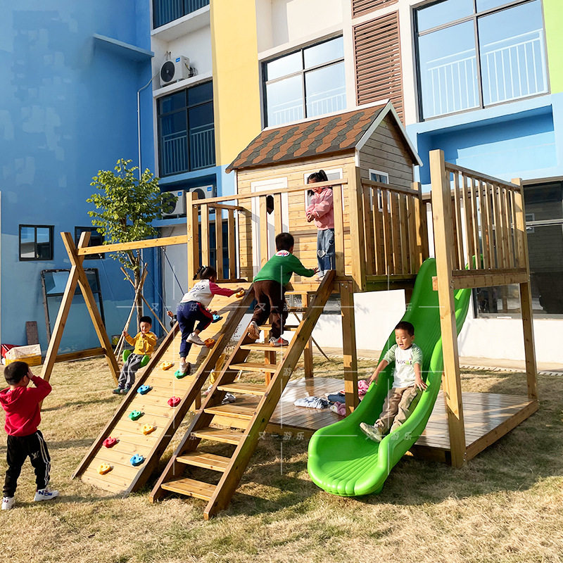 户外儿童家用防腐木攀爬架幼儿园室外树屋秋千小木屋滑滑梯组合