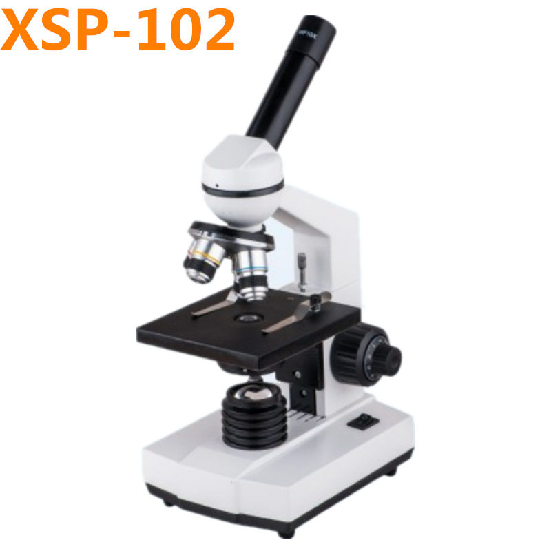 XSP-102生物显微镜40X-640X倍金属单目直筒初中光学生用细菌动物