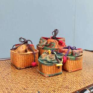 香云纱手工竹编茶具收纳旅行便携收纳袋竹编杯篓竹制品工艺品