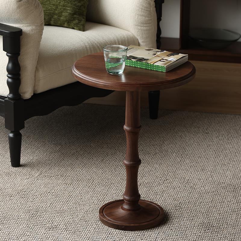 北美黑胡桃木圆几实木小茶几法式复古风边几美式阳台小茶桌中古