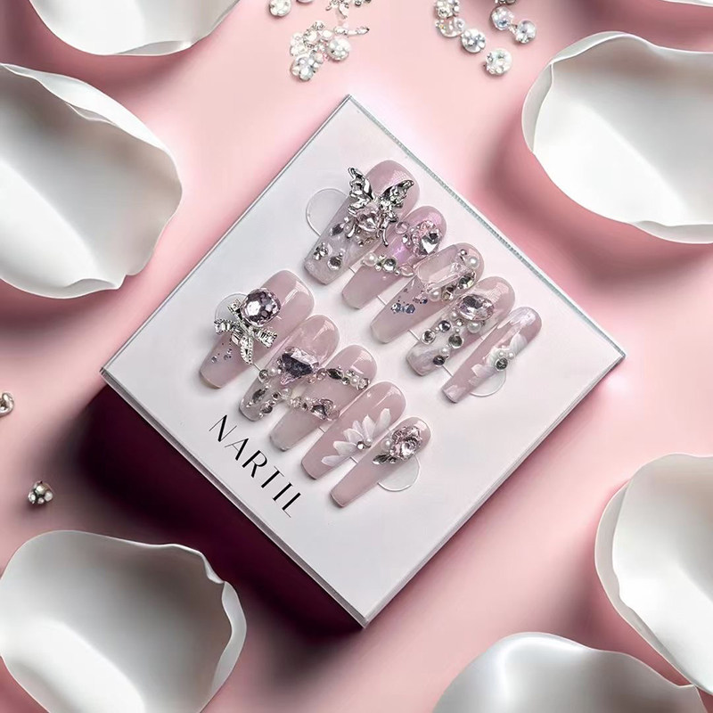 纯手工穿戴甲美甲甲片蝴蝶结可爱甜美风小公主蝴蝶宝石闪耀钻饰