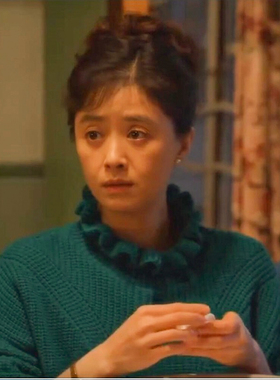 小巷人家同款蒋欣宋莹木耳荷叶领墨绿色毛衣针织衫女春秋宽松上衣