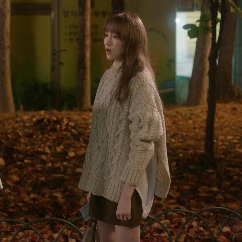 在你灿烂的季节同款宋嘏烂李圣经半高领米杏色麻花毛衣针织衫开叉