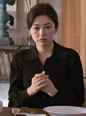 他为什么依然单身同款顾叶嘉朱珠POLO领黑色衬衫毛衣针织衫上衣春