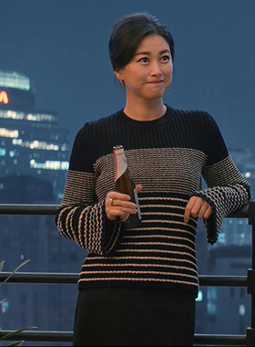 他为什么依然单身同款顾叶嘉朱珠黑白色条纹毛衣针织衫喇叭袖上衣