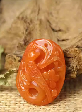 云南保山南红玛瑙喜鹊登梅挂件