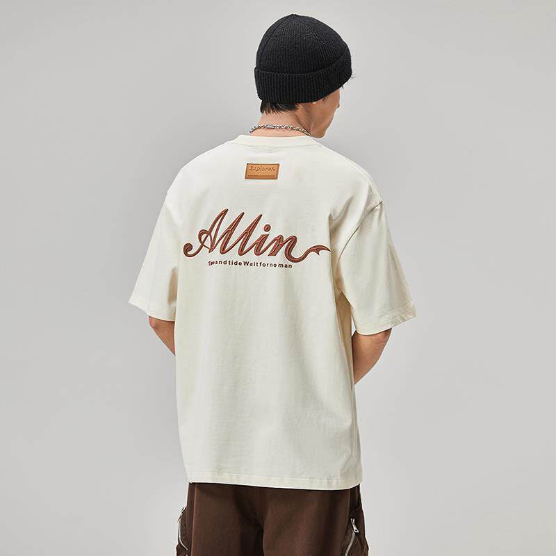 ALLIN 字母印花短袖t恤男夏季潮牌圆领宽松重磅纯棉情侣半袖上衣