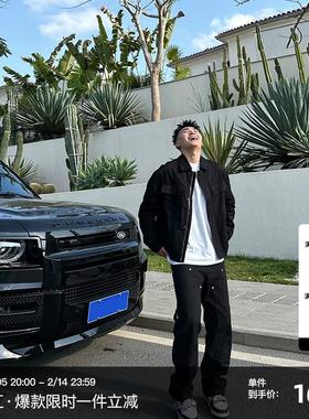 SANBAI 叁佰纯色伐木裤vibe春秋款宽松直筒美式工装裤男士牛仔裤