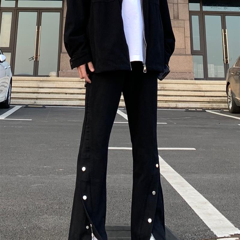 COCkTAIL高街美式排扣牛仔裤拉链设计感直筒微喇裤