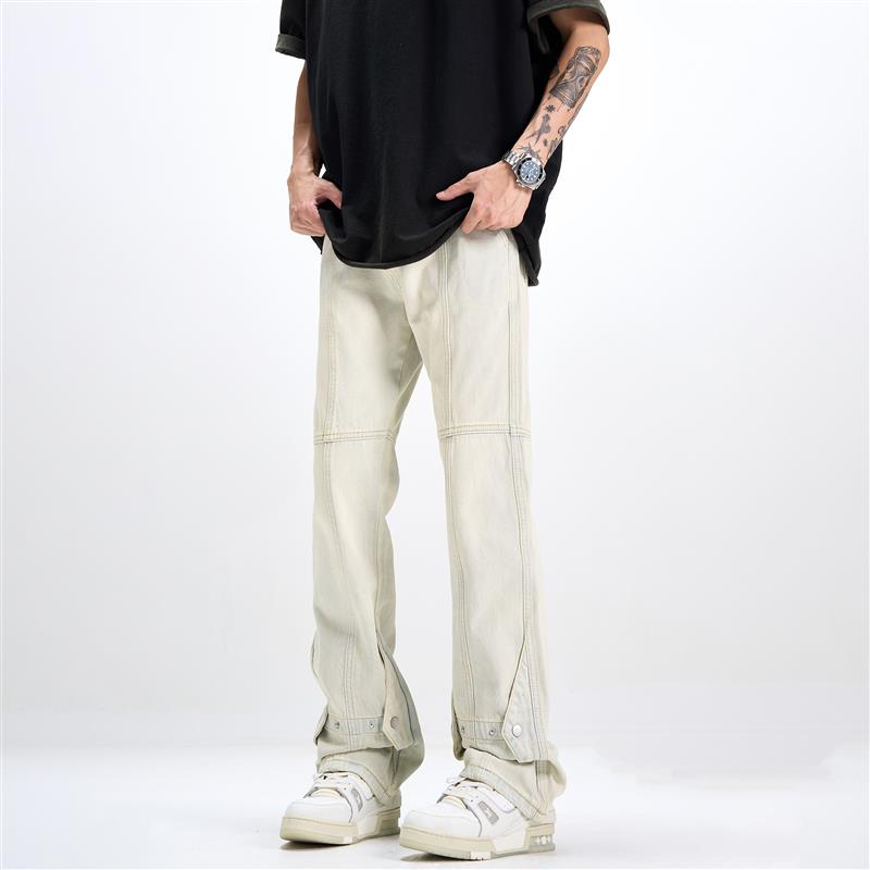 FLY OFF高街vibe风纽扣黄泥染牛仔裤美式复古设计感直筒休闲裤子