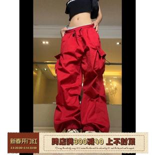 F383 男女ins风 2022AW国潮原创直筒多口袋可调节抽绳休闲宽松长裤
