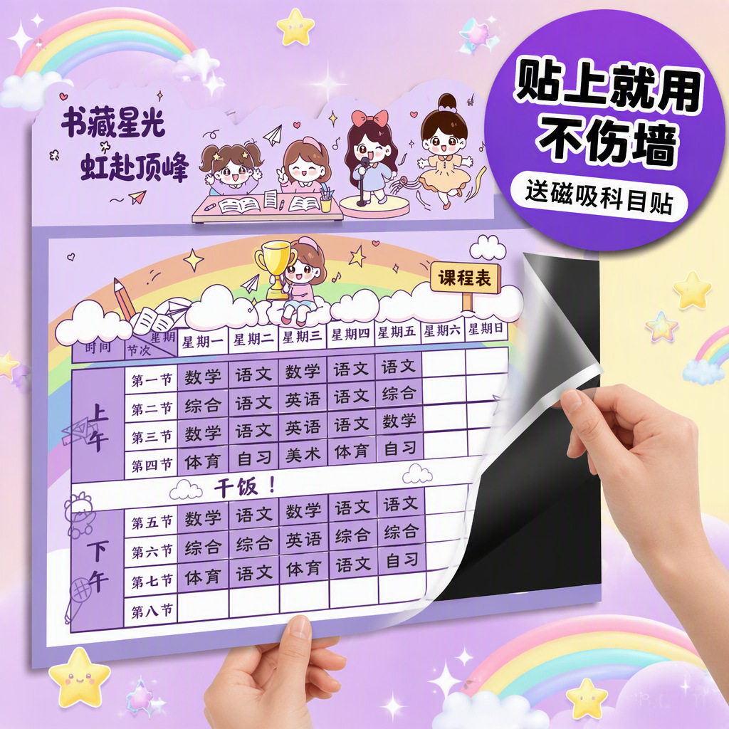课程表磁吸框磁性贴小学生卡通反复使用可擦课表自粘免打孔初中生