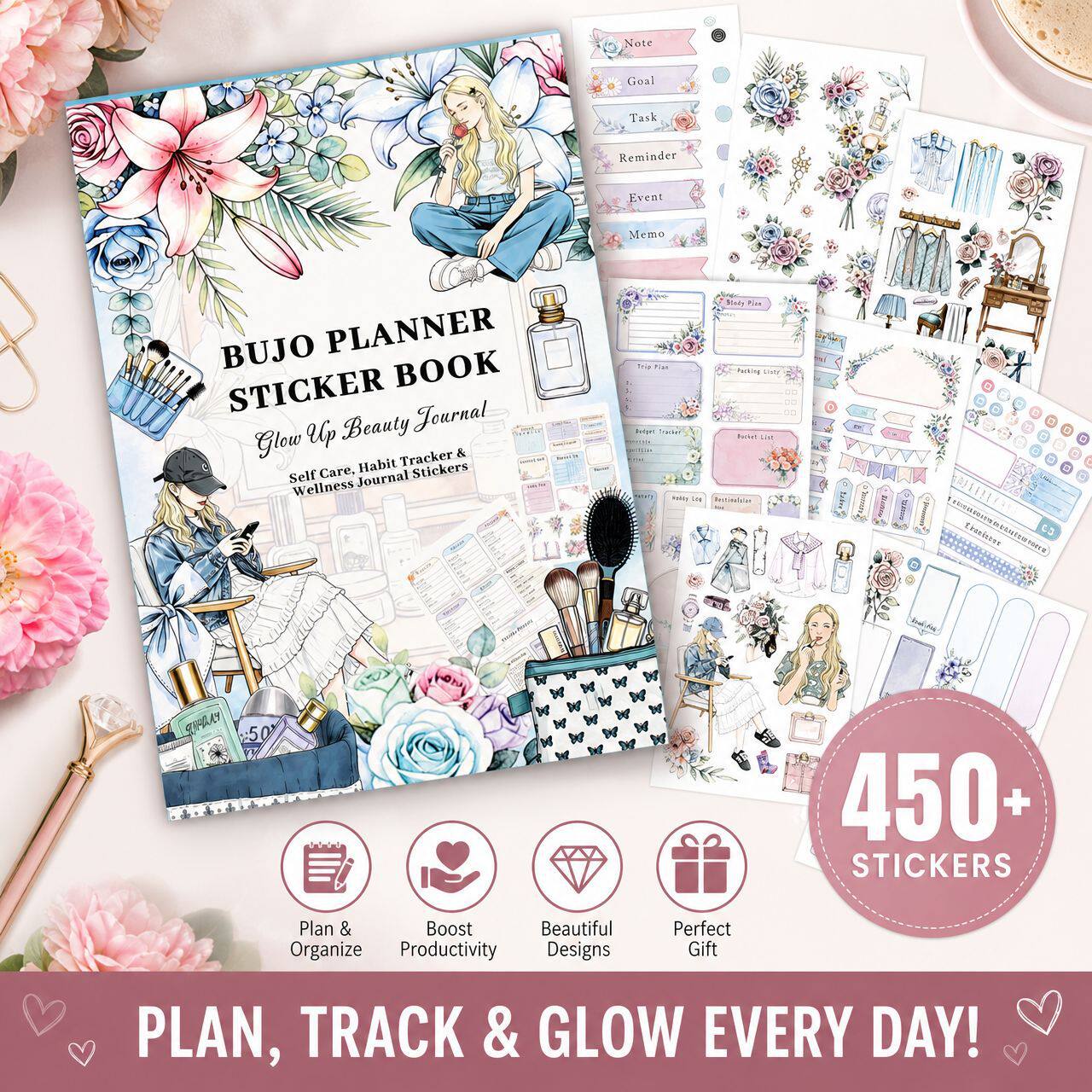 A5美妆计划本手账贴纸书 BUJO Planner日周月计划习惯打卡PET贴纸