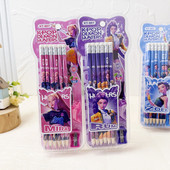 新款 跨境猎魔女团12支木铅笔带橡皮韩国女团K POP带握笔器铅笔