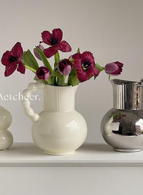 创意法式复古白色陶瓷花瓶摆件客厅插花简约轻奢高级感家居装饰品