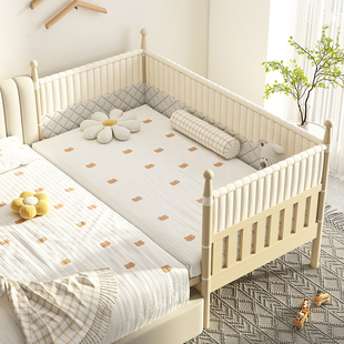 实木儿童床高护栏小床婴儿男孩女孩公主床单人床边床加宽拼接大床