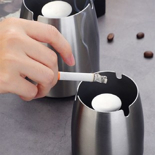 家用防飞灰餐厅酒店烟蛊大号定制 防风烟灰缸不锈钢带盖密封个性