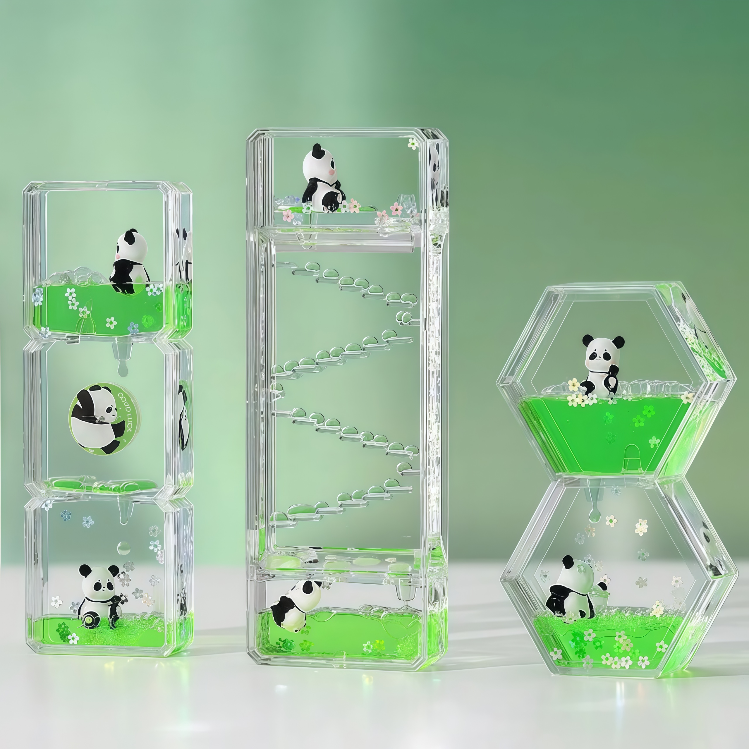 熊猫油滴情绪稳定治愈小摆件创意办公桌面工位解压神器沙漏计时器
