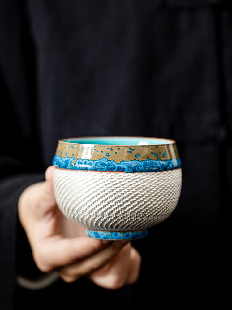 镀金银窑变蓝黛大师杯大茶杯家用中国跳刀陶瓷茶杯功夫茶具单杯