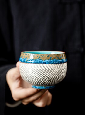 镀金银窑变蓝黛大师杯大茶杯家用中国跳刀陶瓷茶杯功夫茶具单杯