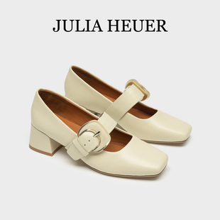 Julia Heuer朱莉亚赫尔 女士一字带玛丽珍粗高跟方头饰扣女单鞋