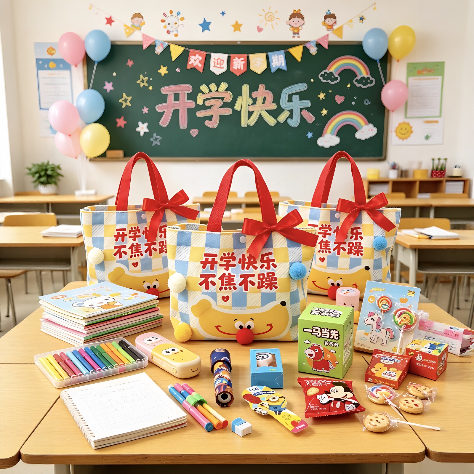不焦不躁！开学毛球伴手礼袋幼儿园小学升学帆布包大容量手提袋子