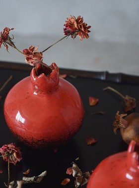 陶瓷石榴摆件水果装饰多子寓意礼物景德镇陶瓷饰品台面小花器家用