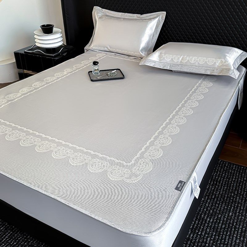 夏季轻奢风冰丝凉席三件套可水洗简约印花1.5m床笠款空调软席1.8m,床上用品,冰丝席,淘宝优惠券,粉丝福利购,淘宝优惠卷