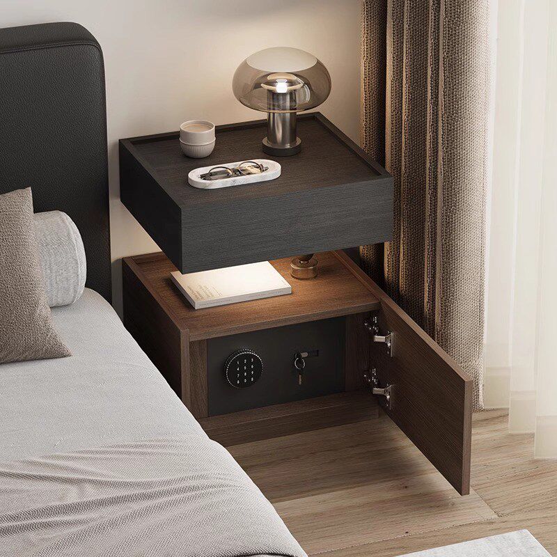 意式极简床头柜保险箱一体轻奢高级感带灯主卧室储物悬浮式床边柜