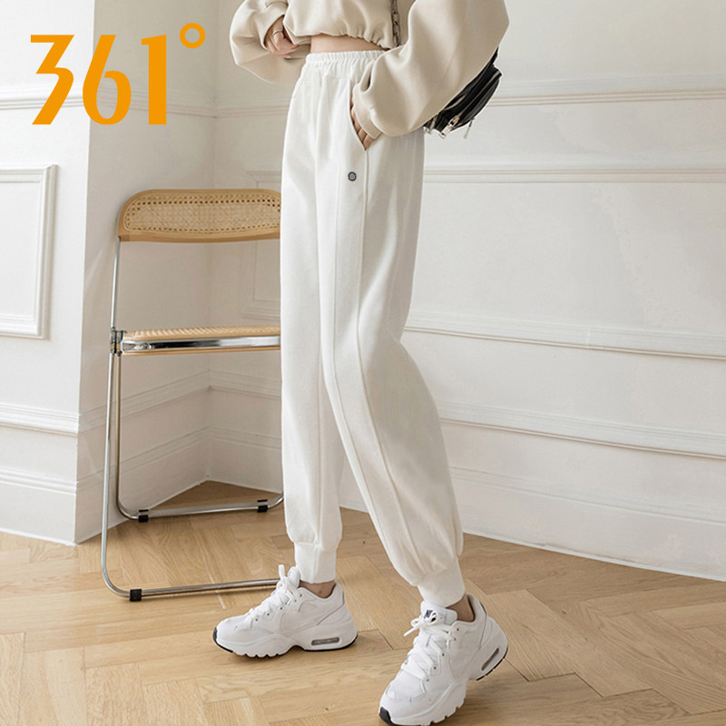 361度白色运动长裤女2025秋季新款针织九分裤宽松束脚休闲卫裤女