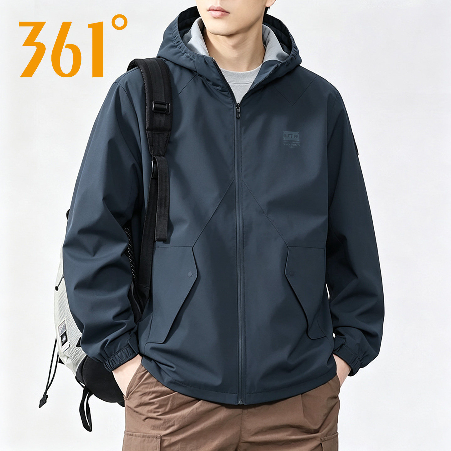361度运动风衣男2026秋季新款连帽防风防泼水户外登山服梭织外套