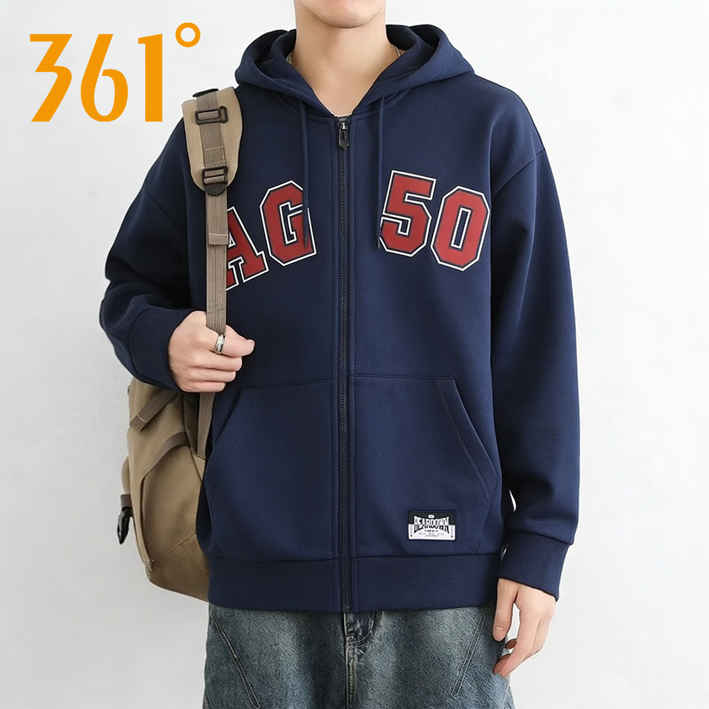 361度连帽开衫卫衣男2026春秋季新款针织夹克衫宽松休闲运动外套