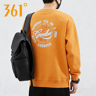 361度橙色运动卫衣男2026春季新款圆领长袖套头衫休闲针织上衣男