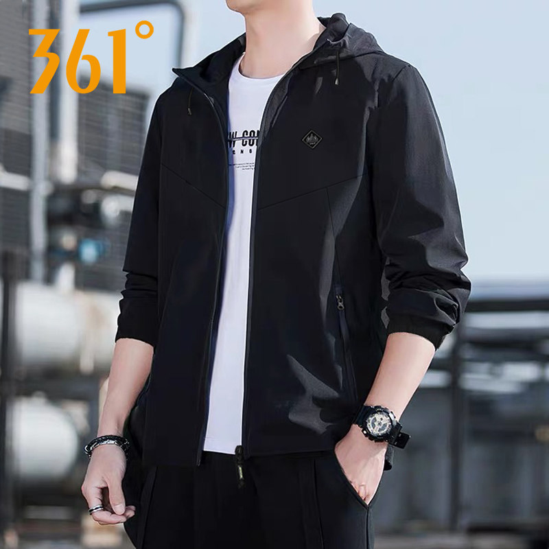 361度运动风衣男款2026年春季新款防泼水连帽梭织外套跑步上衣男