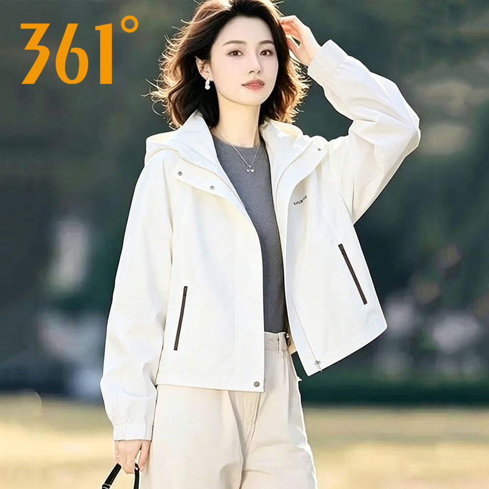361度运动风衣女2026秋季新款休闲百搭连帽夹克户外梭织外套女装