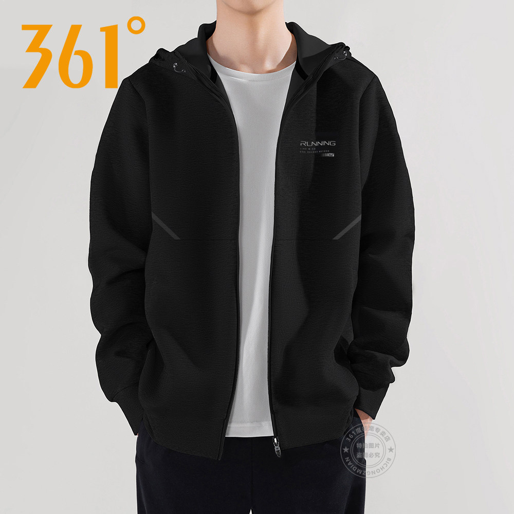 361度针织外套男2026春季新款连帽开衫卫衣男士休闲跑步运动上衣