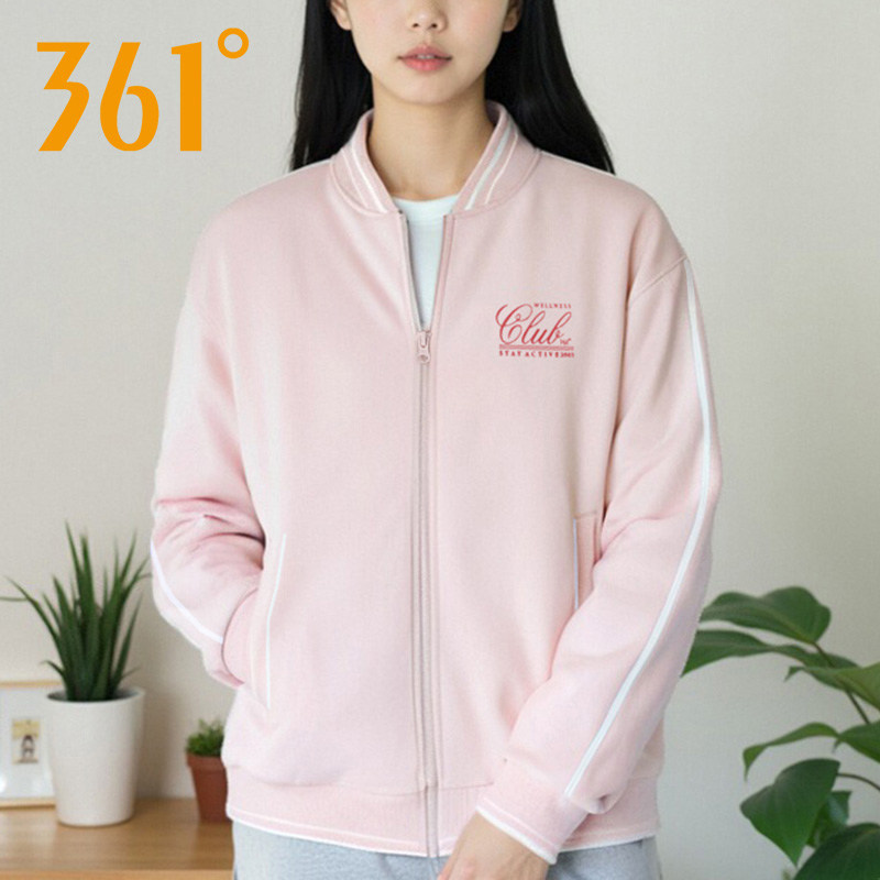 361度针织外套女2026春季新款开衫立领卫衣棒球服运动休闲上衣女