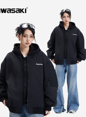 Kawasaki川崎90鸭绒美式复古防寒保暖抽褶袖假两件飞行夹克羽绒服