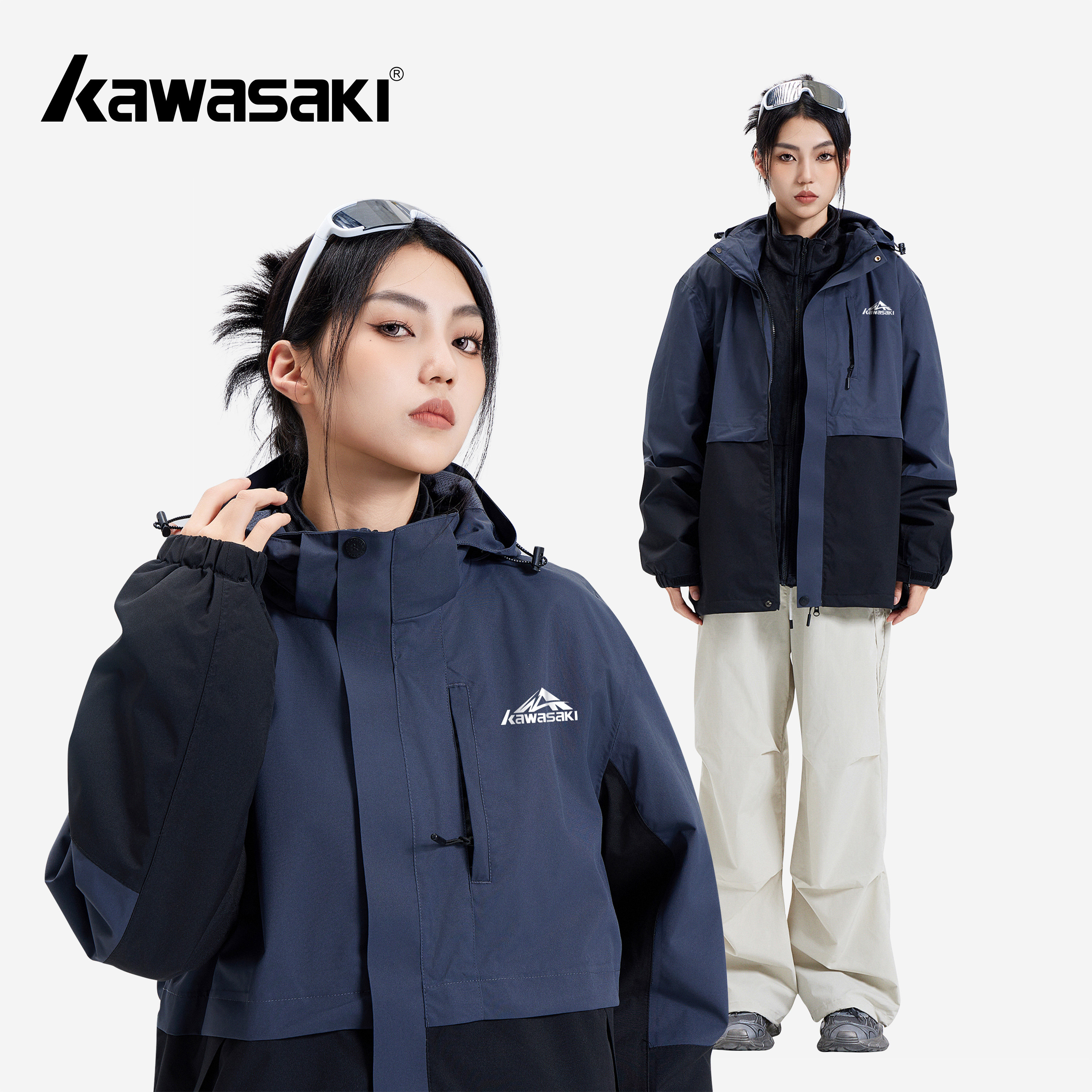 Kawasaki川崎 户外全热封压胶三合一抓绒内胆防水防风冲锋衣 男女,男装,夹克,淘宝优惠券,粉丝福利购,淘宝优惠卷